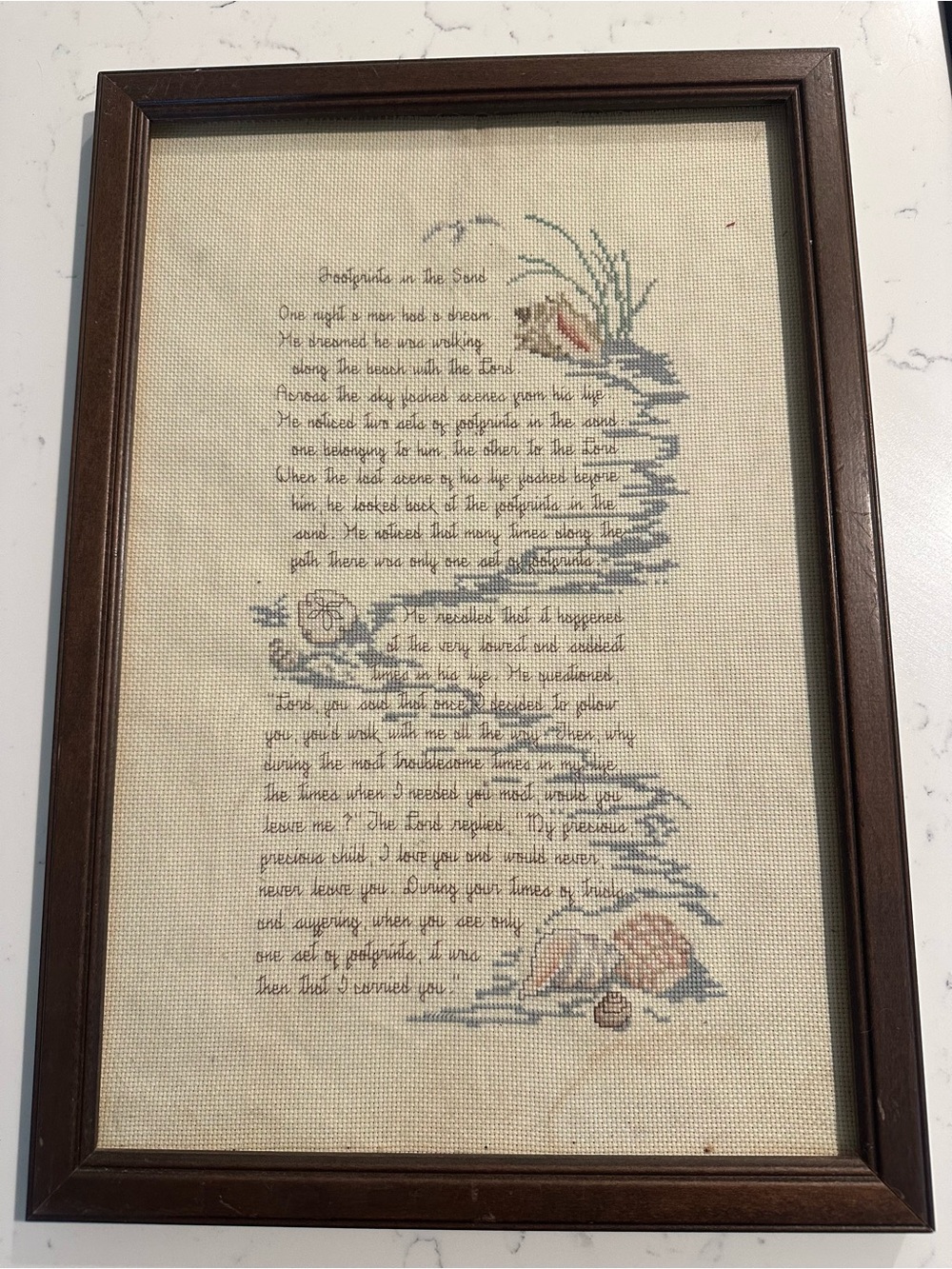 Footprints in the Sand Framed Cross Stitch Wall Art